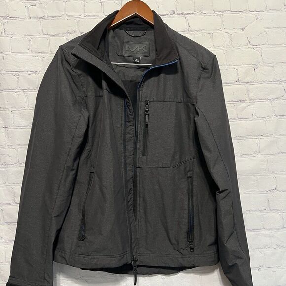 Michael Kors Men’s Grey Soft Shell Nylon Stretch Full Zip Jacket Size Small - Picture 1 of 13